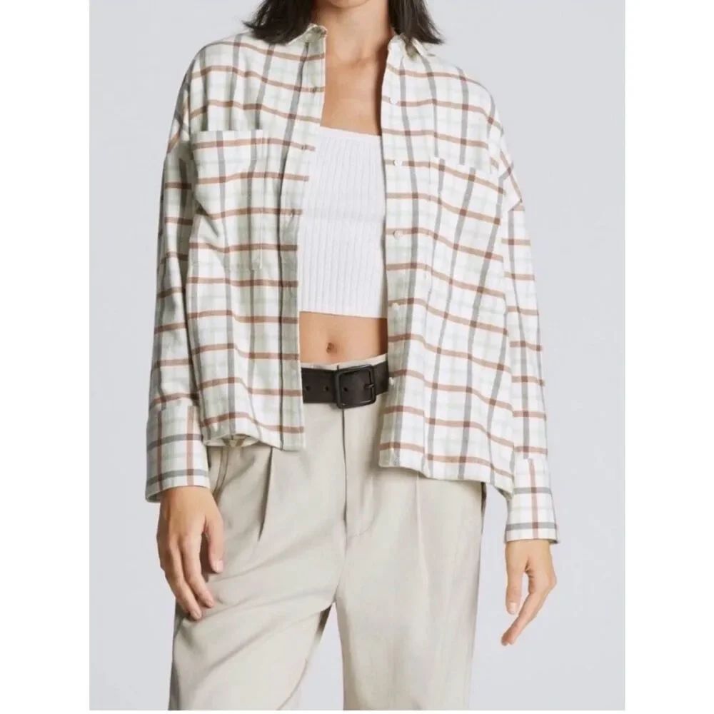 Everlane Boxy Button Cotton Flannel Plaid Oversized Top Shirt NWOT Size XS